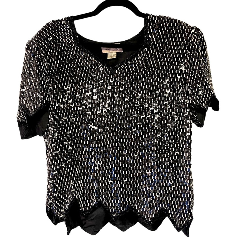 Vintage Laurence Kazar New‎ York Black Beaded Silk Formal Top XL